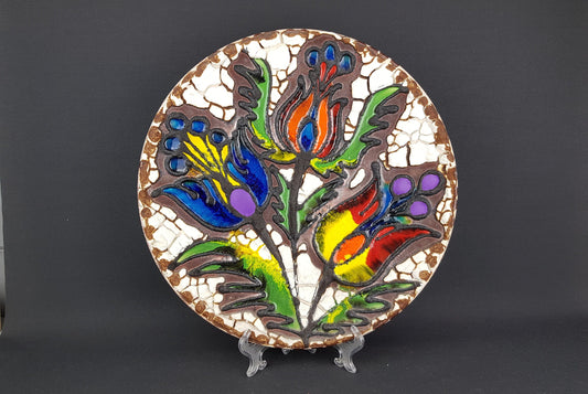 XXL MAREI KERAMIK (Majolikafabrik Rheinbach) Wall Plate Floral Decor West German Pottery 1970s