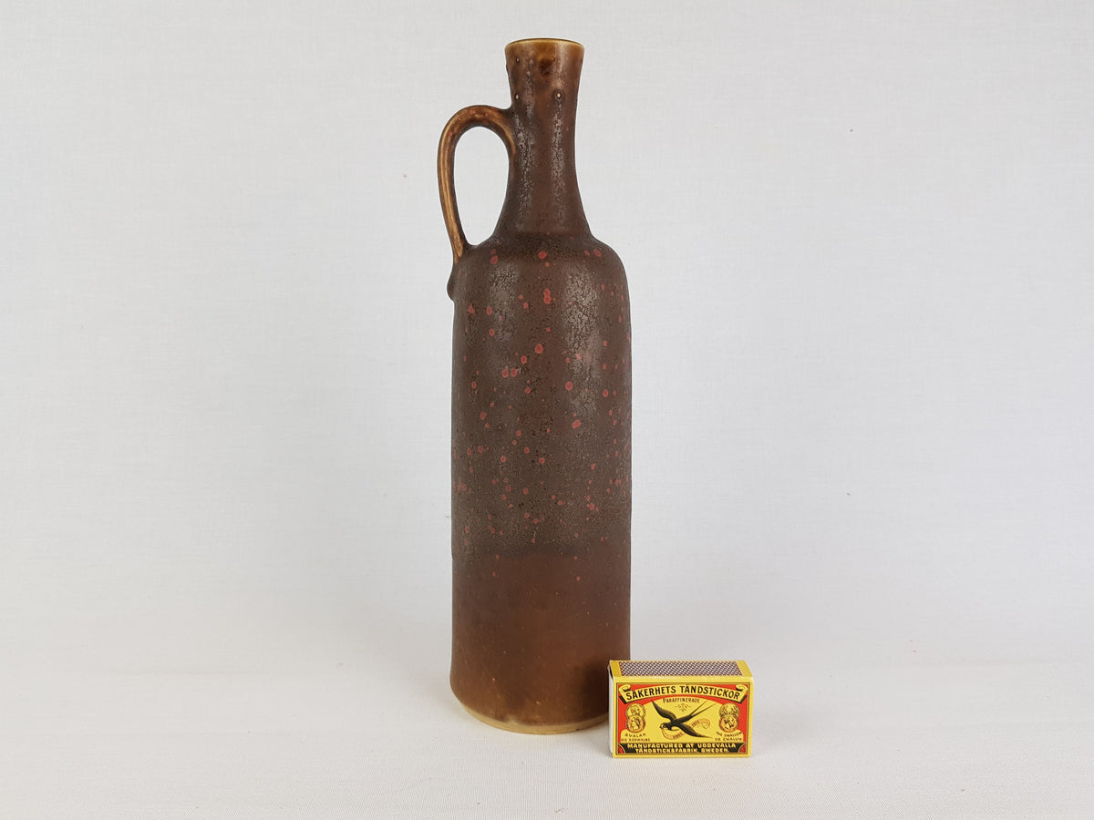 Vintage STUDIO ART POTTERY Handled Brown and Pink Speckled Jar 1960-70s Germany