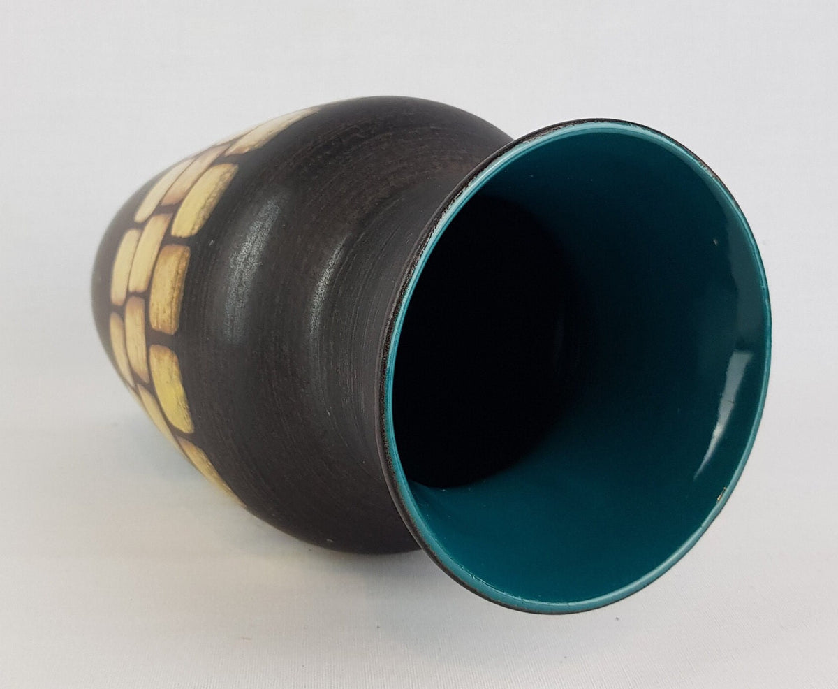 Vintage CARSTENS KERAMIK Brown and Yellow Vase 663-25 West German Pottery 1970s