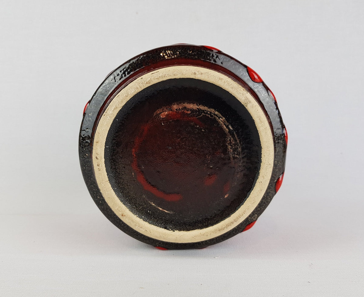 Vintage Red and Brown Planter Flower Pot with Dripped Glaze West German Pottery 1970s