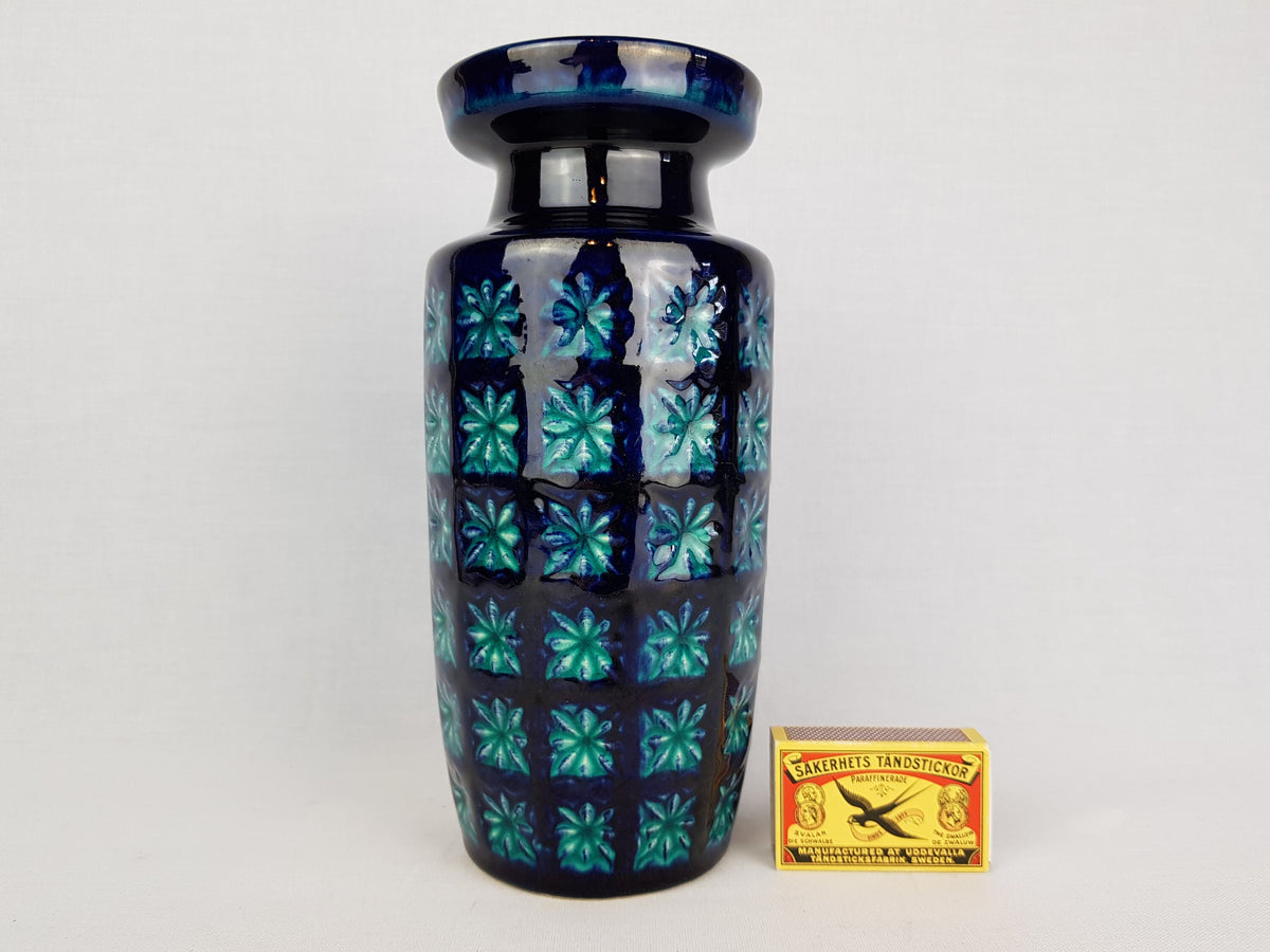Vintage SCHEURICH KERAMIK Dark Blue and Turquoise Vase with PRISMA decor 261 22 West German Pottery 1970s