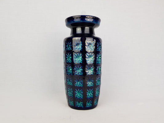 Vintage SCHEURICH KERAMIK Dark Blue and Turquoise Vase with PRISMA decor 261 22 West German Pottery 1970s
