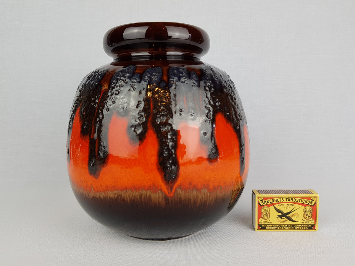 Reserved for B --- Vintage SCHEURICH KERAMIK Brown and Orange/ Red Fat Lava CERAMOS Vase 284 19 West Geman Pottery 1970s