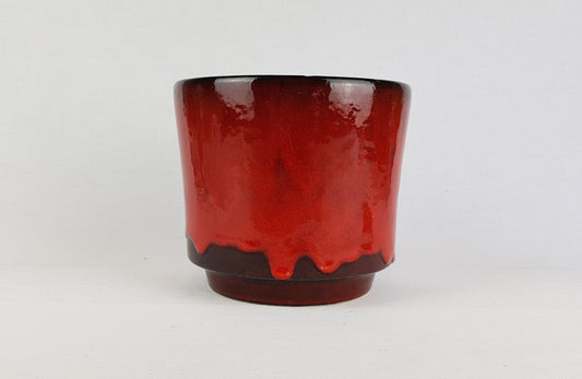 Vintage Red and Brown Planter Flower Pot with Dripped Glaze West German Pottery 1970s