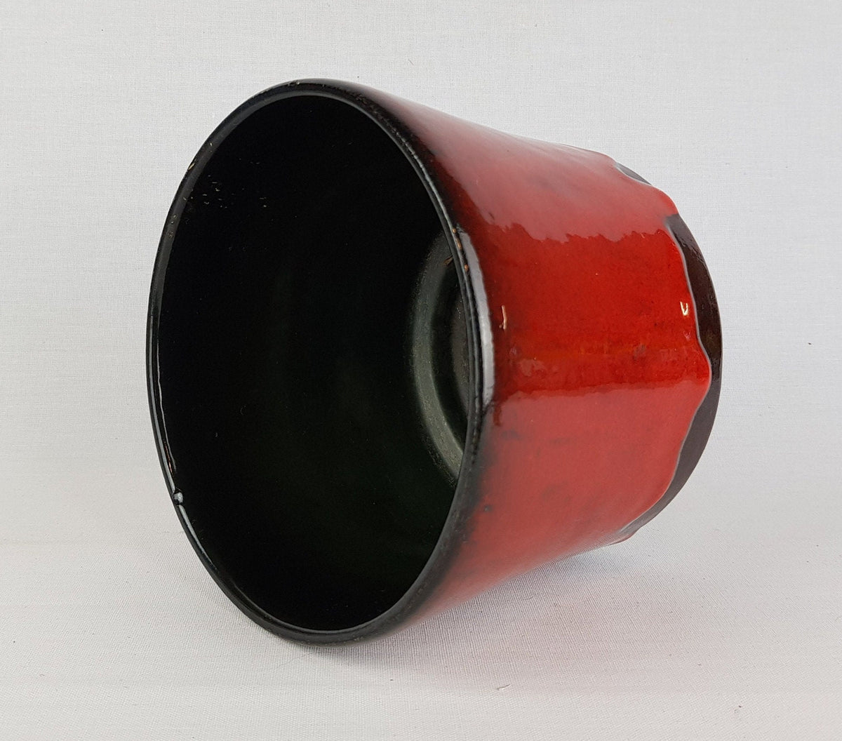 Vintage Red and Brown Planter Flower Pot with Dripped Glaze West German Pottery 1970s
