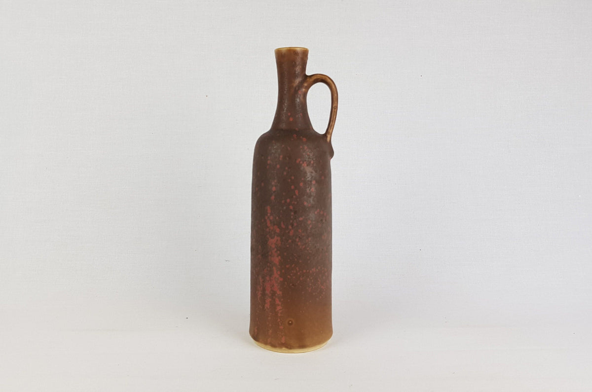 Vintage STUDIO ART POTTERY Handled Brown and Pink Speckled Jar 1960-70s Germany