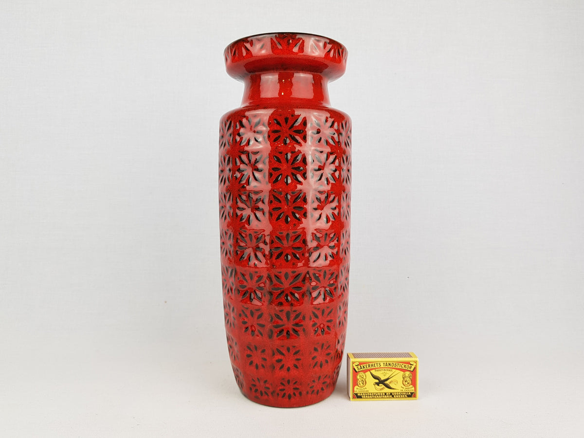 Vintage SCHEURICH KERAMIK Red and Black Vase with PRISMA decor 261 30 West German Pottery 1970s