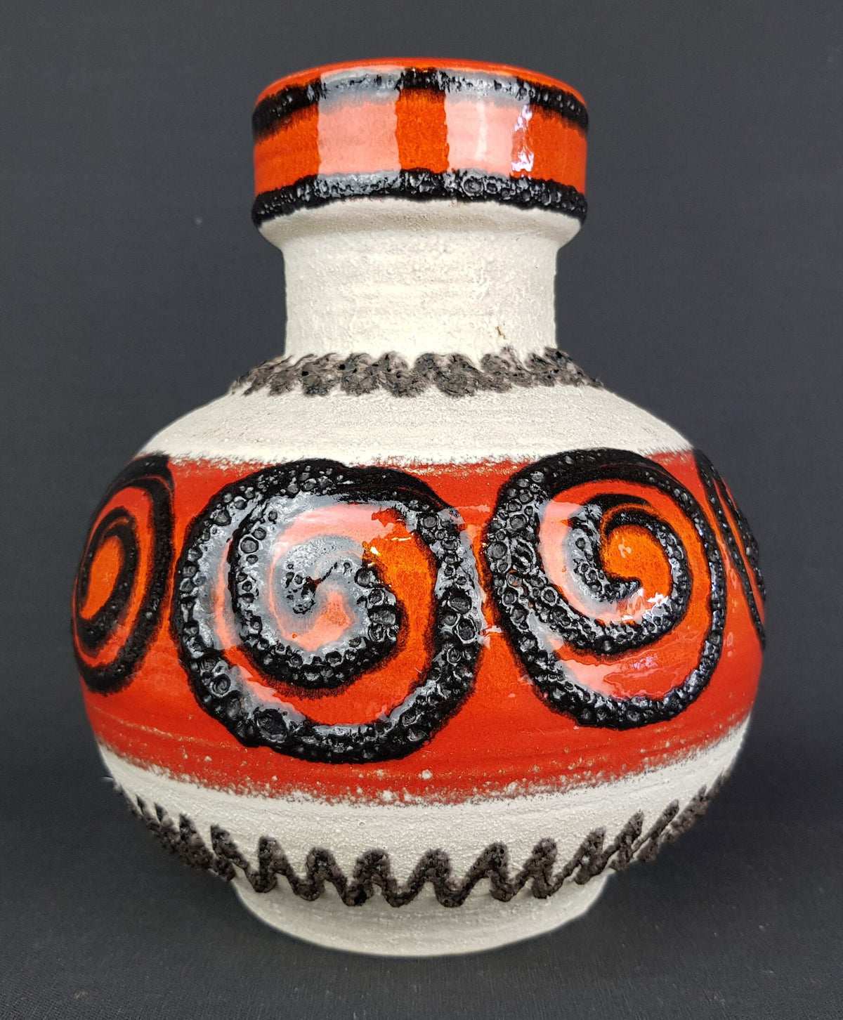 Vintage CARSTENS KERAMIK Beige and Red Fat Lava Vase 1960s