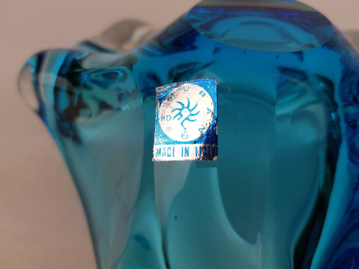 Vintage MURANO GLASS Blue Bowl | Ashtray Italian Art Glass | 1960-70s