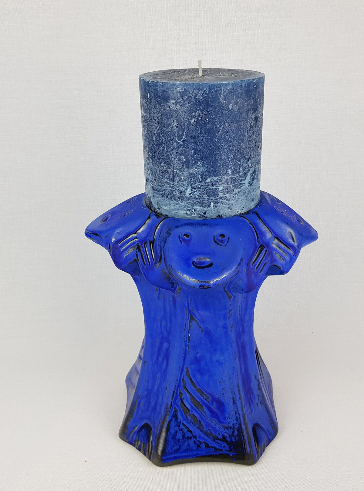 RARE Vintage CARSTENS TONNIESHOF Stylish Ink Blue Candle Holder West German Pottery 1960s