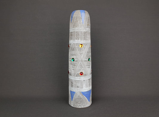 Vintage FRATELLI FANCIULLACCI Gray Blue Vase 8391 Sgraffito Lines Toscana Decor 1950s 1960s
