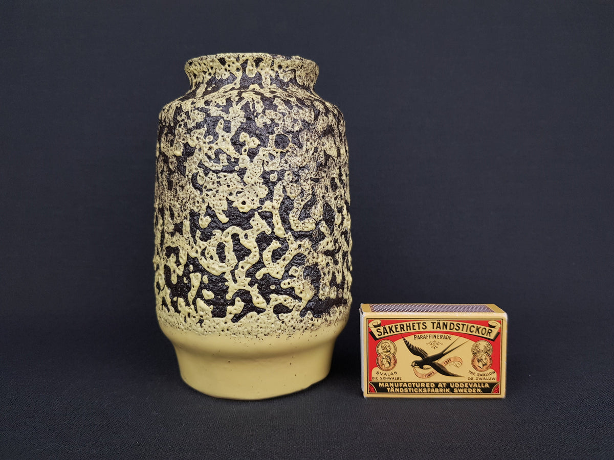 Vintage ES-KERAMIK (Emons und Sohne) Ýellow and Brown Fat Lava Glaze Vase West German Pottery 1970s