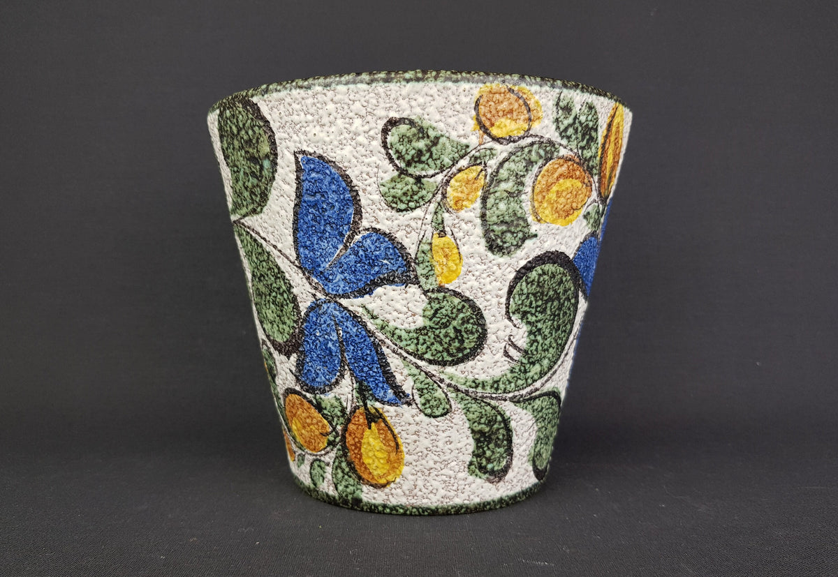 Vintage RUSCHA KERAMIK planter with ENZIAN decor West German Pottery 1950s