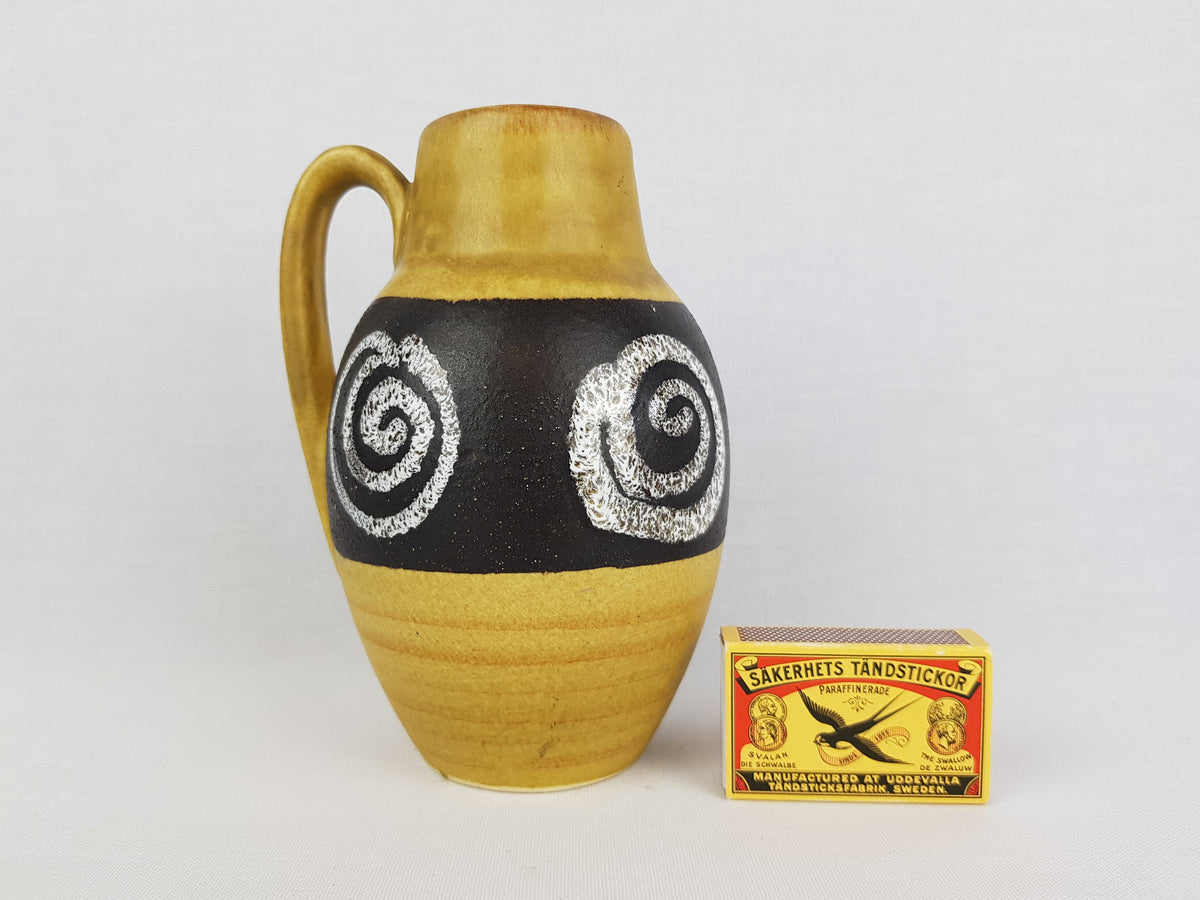 Vintage SCHEURICH KERAMIK Ochre and Dark Brown Vase With Swirl Decor 414-16 West German Pottery 1960s