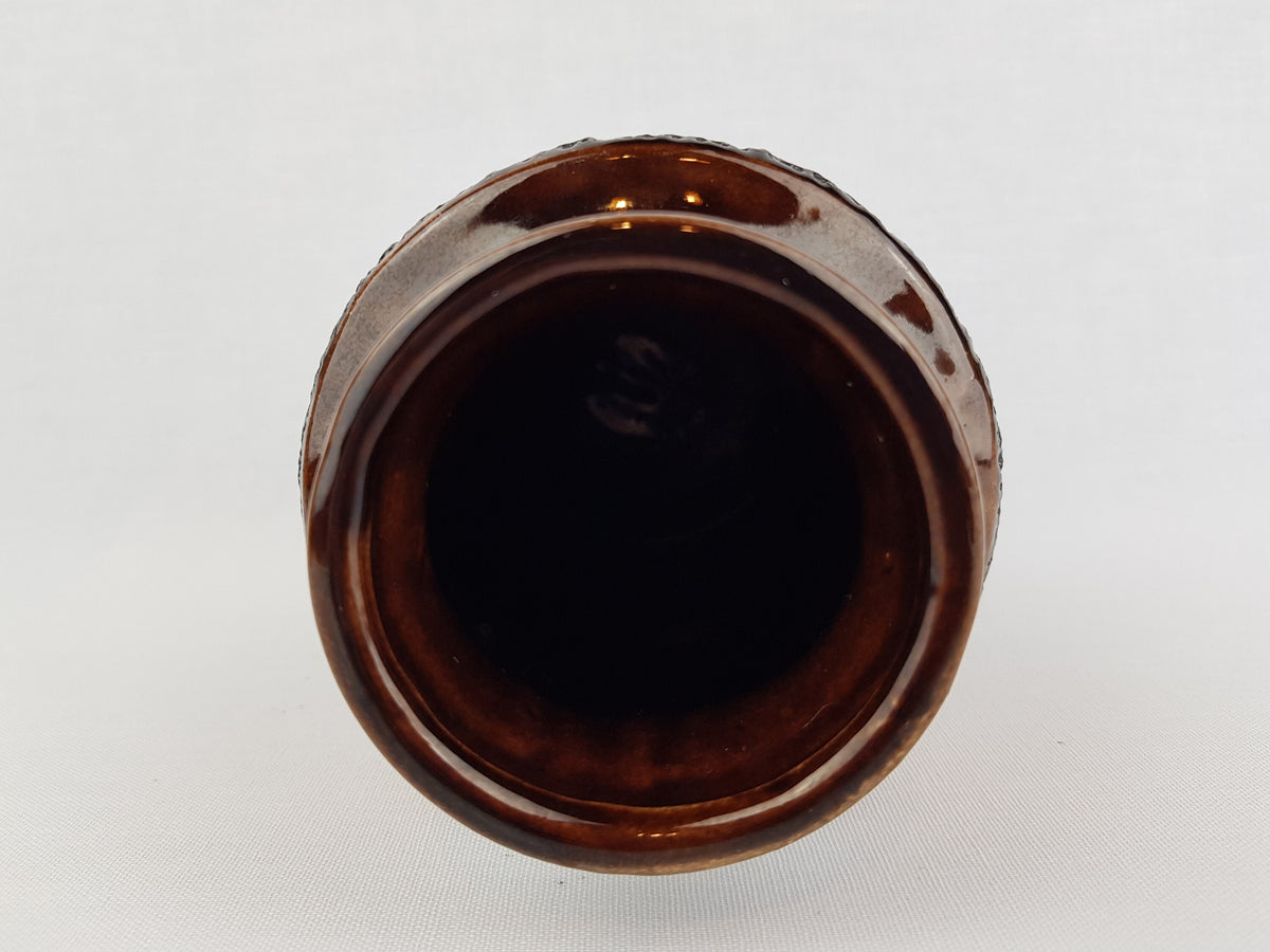 Vintage SCHEURICH KERAMIK Brown Vase with Yellow and Green Swirl decor 203 18 West German Pottery 1970s