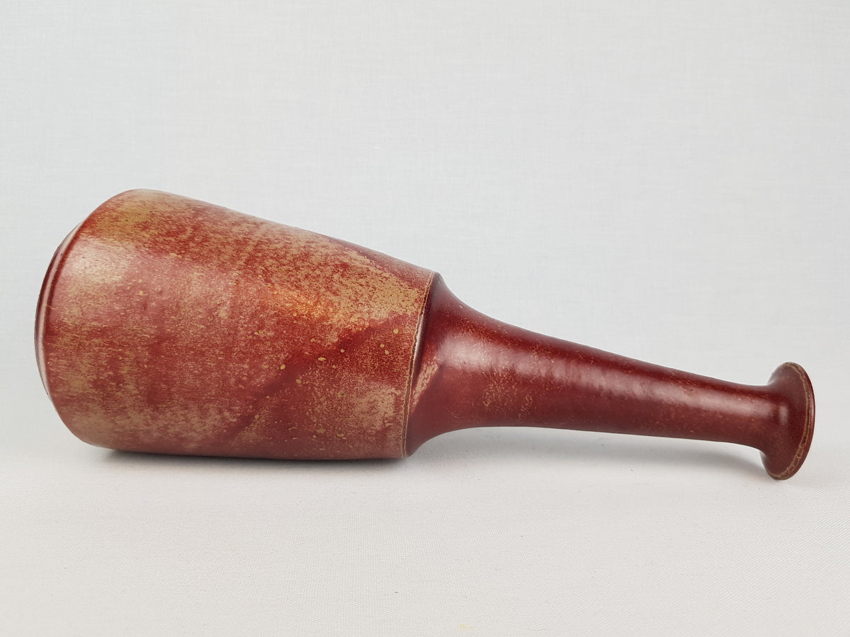 Vintage BAUMFALK TOPFEREI Burgundy Longneck Vase Studio Art Pottery 1970s, Jever West Germany