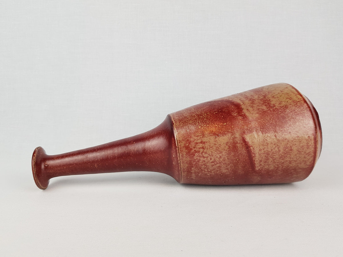 Vintage BAUMFALK TOPFEREI Burgundy Longneck Vase Studio Art Pottery 1970s, Jever West Germany