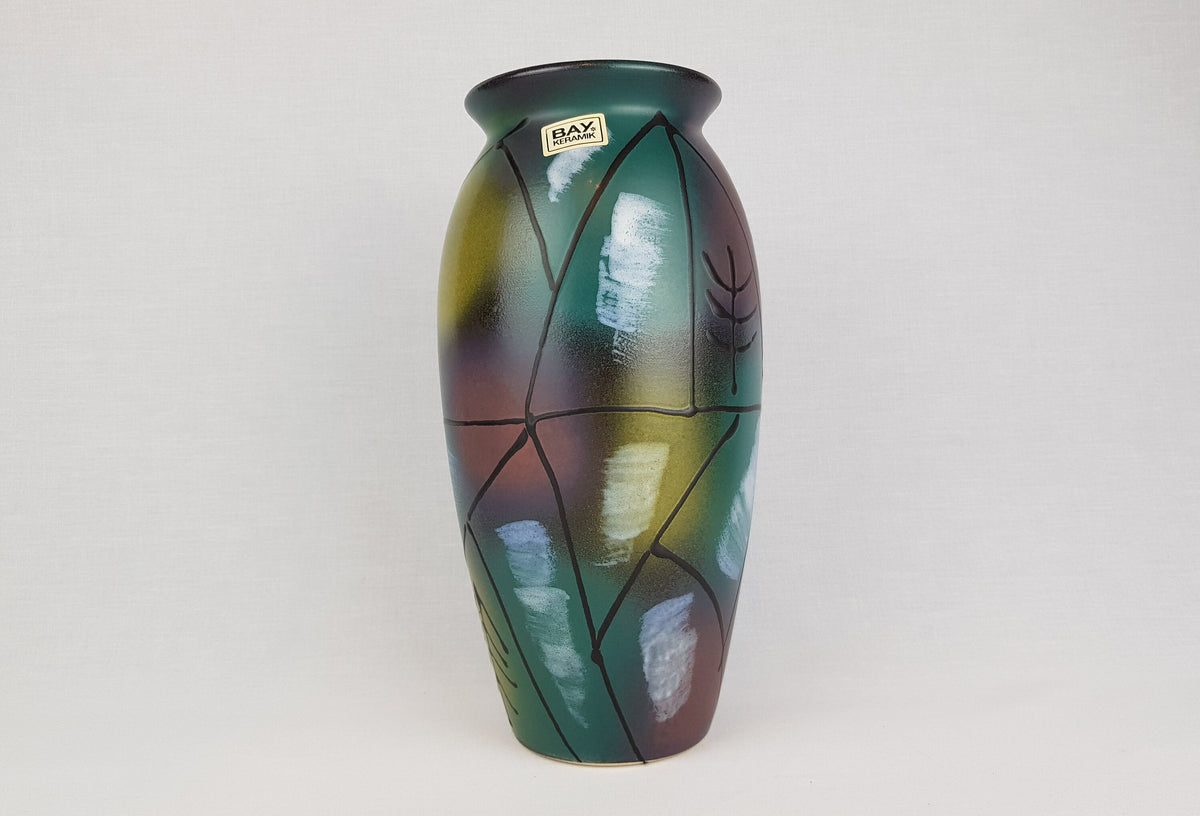 Vintage BAY KERAMIK Multi Coloured Purple Blue Green Vase 890 32 West German Pottery 1980s