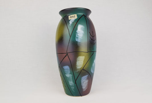 Vintage BAY KERAMIK Multi Coloured Purple Blue Green Vase 890 32 West German Pottery 1980s