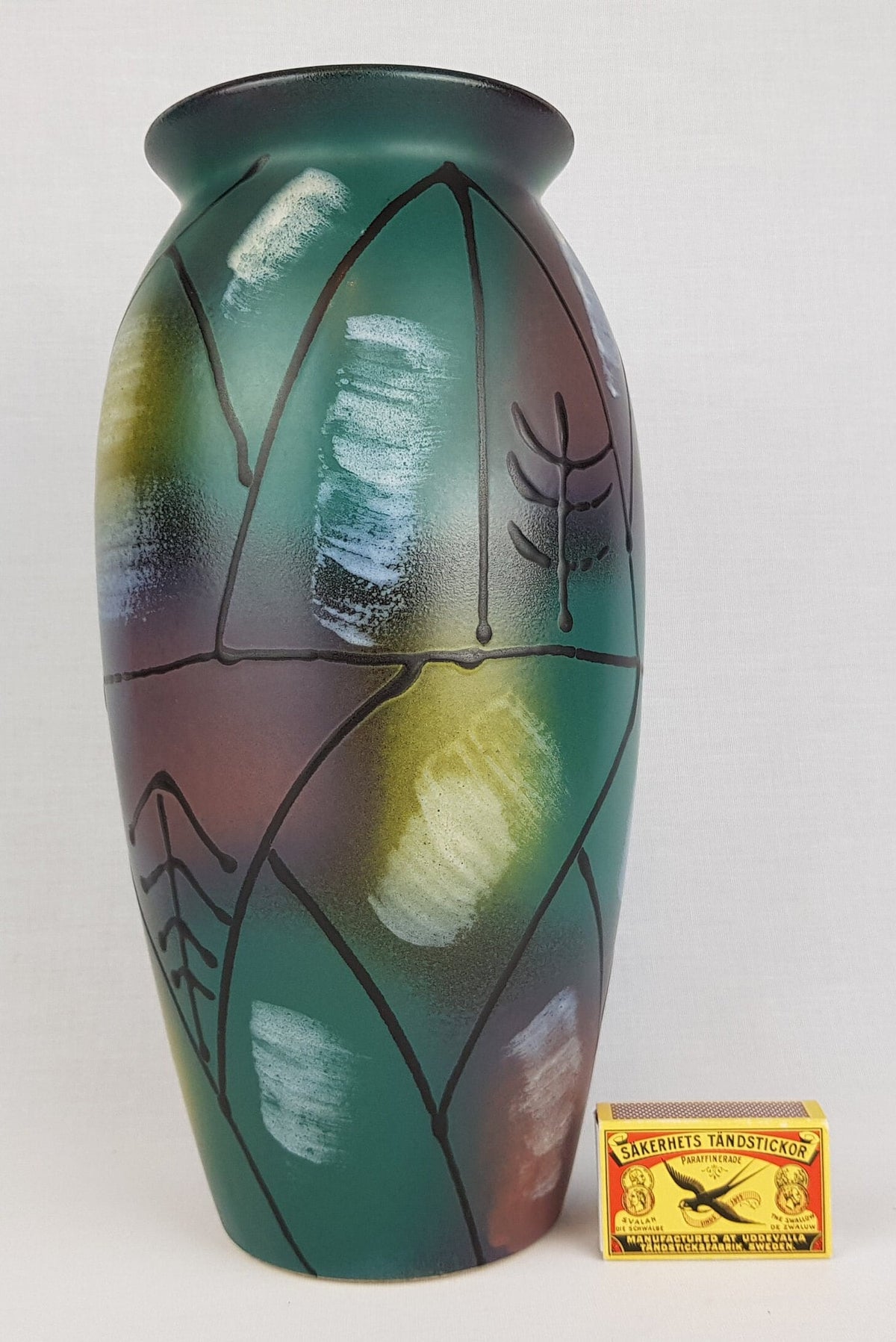 Vintage BAY KERAMIK Multi Coloured Purple Blue Green Vase 890 32 West German Pottery 1980s