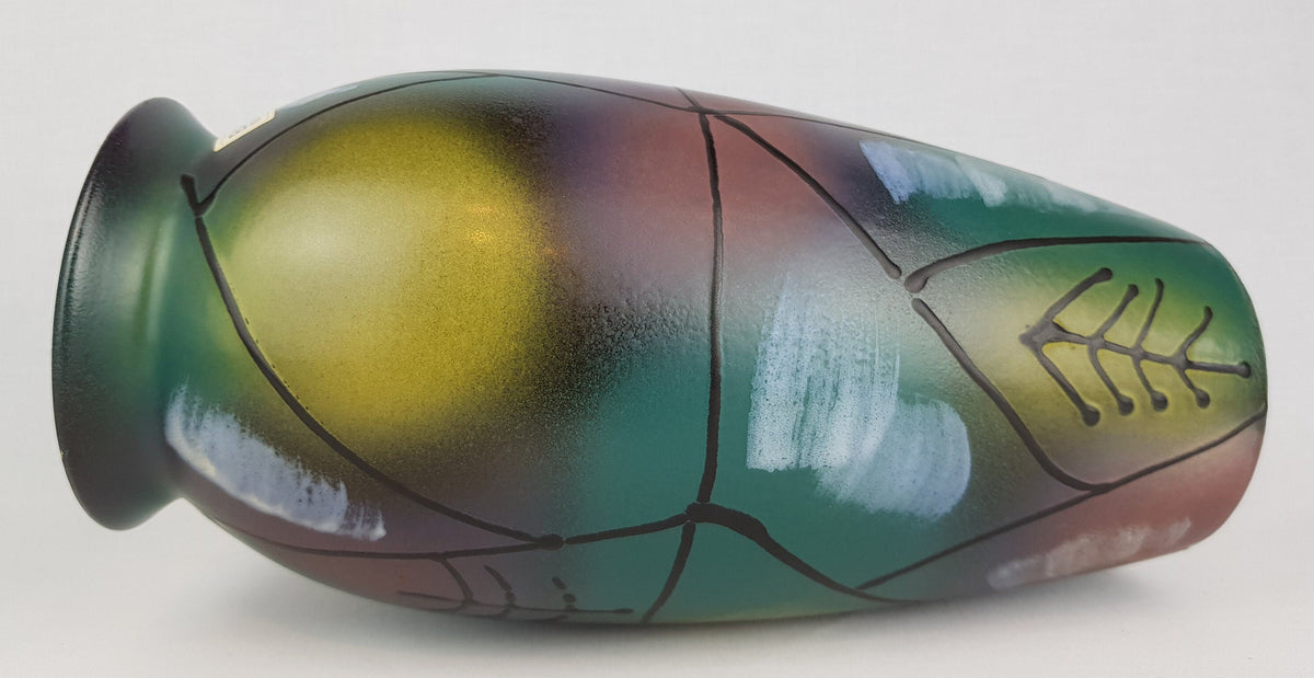 Vintage BAY KERAMIK Multi Coloured Purple Blue Green Vase 890 32 West German Pottery 1980s