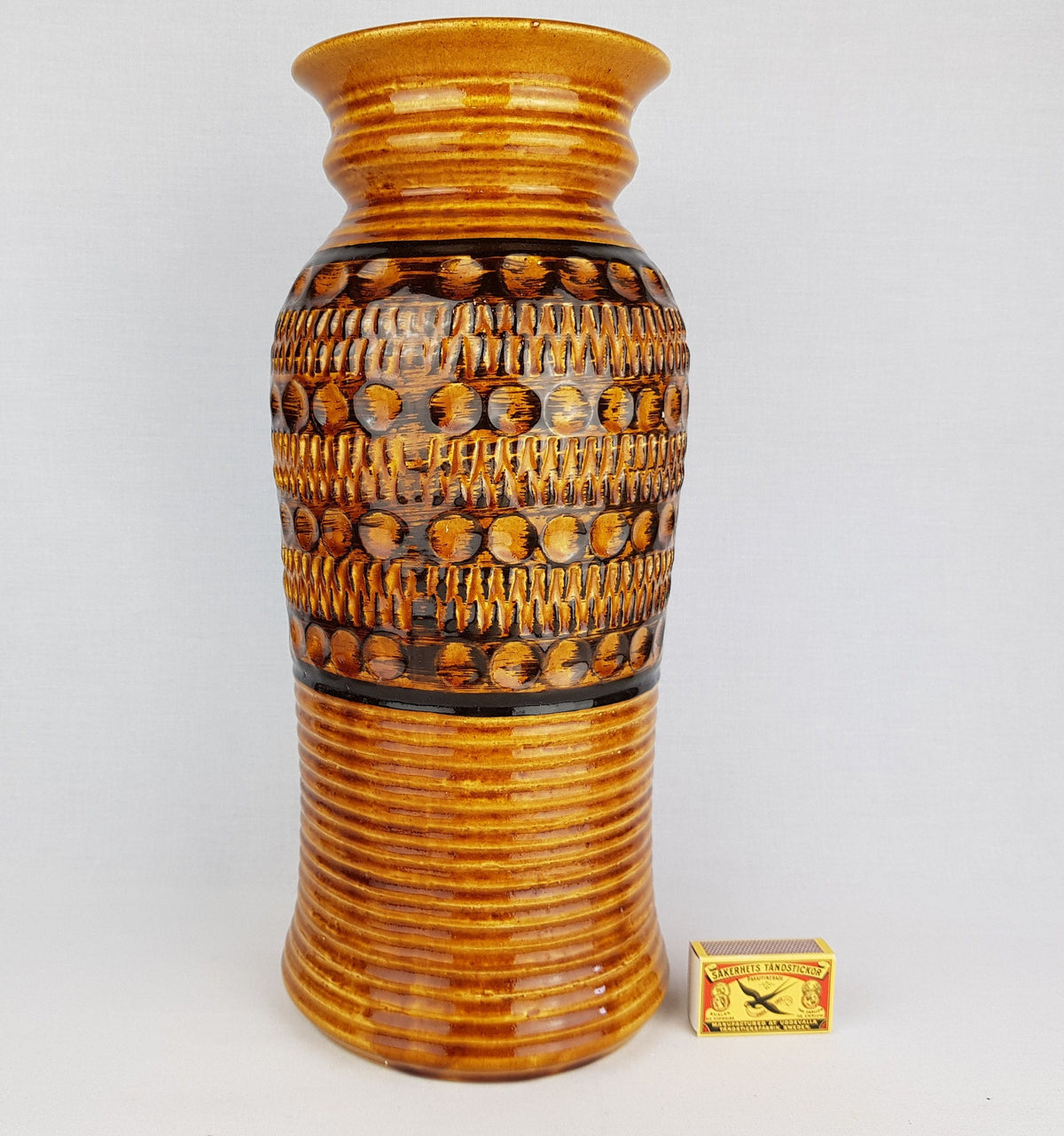 Vintage BAY KERAMIK Caramel and Black Vase 76-40 West German Pottery 1970s