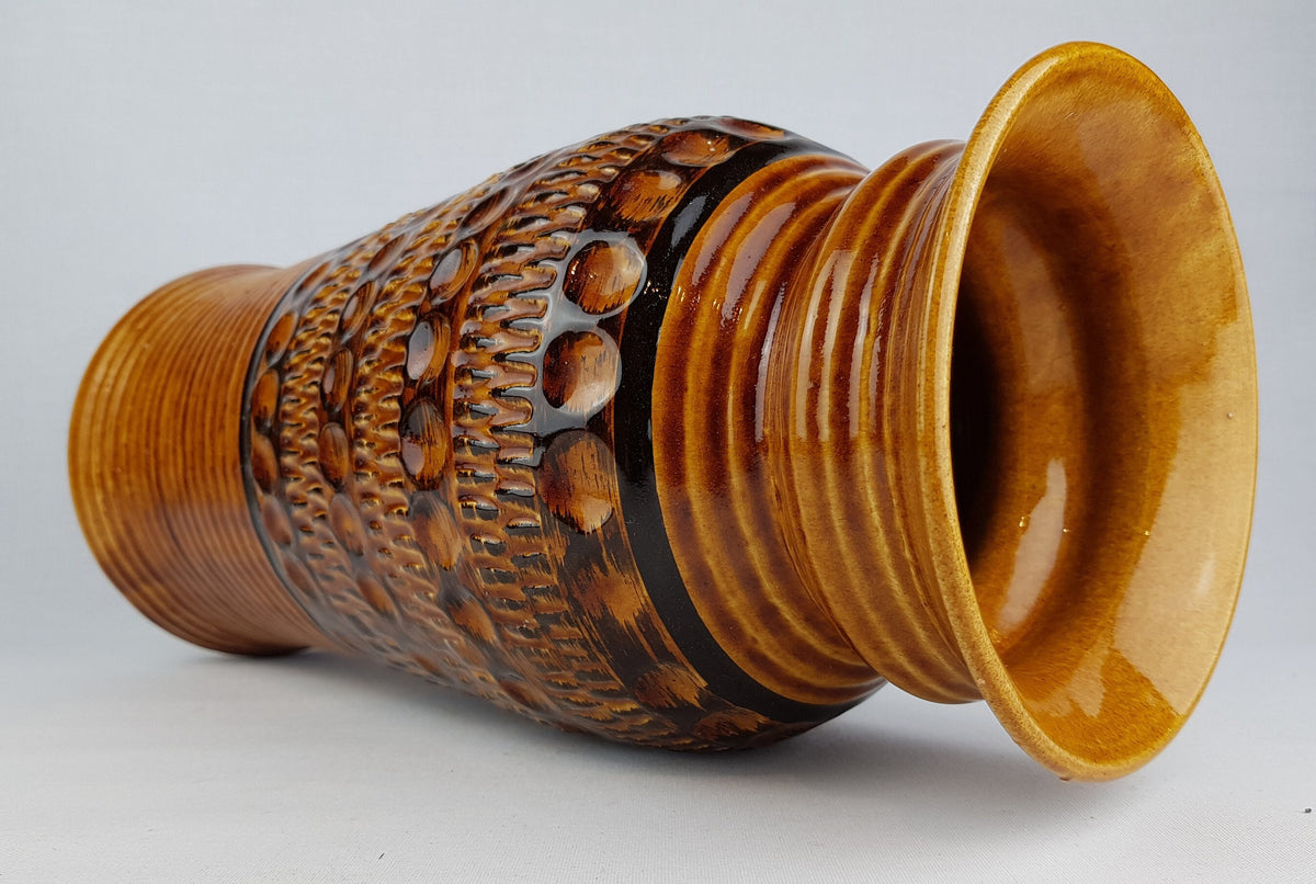 Vintage BAY KERAMIK Caramel and Black Vase 76-40 West German Pottery 1970s