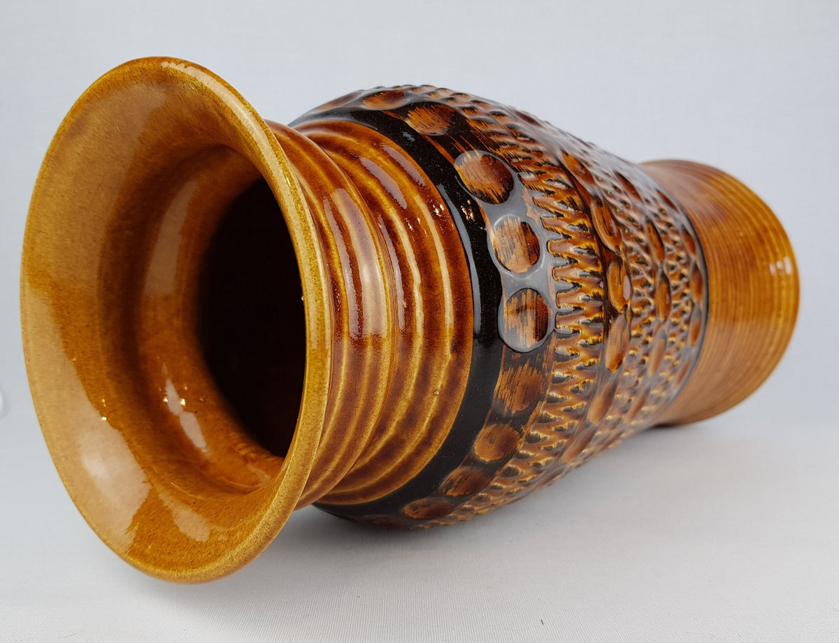 Vintage BAY KERAMIK Caramel and Black Vase 76-40 West German Pottery 1970s