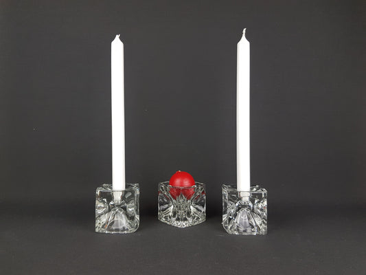 Set of 3 Vintage RUDOLFOVA GLASS Works Czech SKLO Glass Ice Cube Candleholders by Rudolf Jurnikl from Czech Slovakia 1960-80s