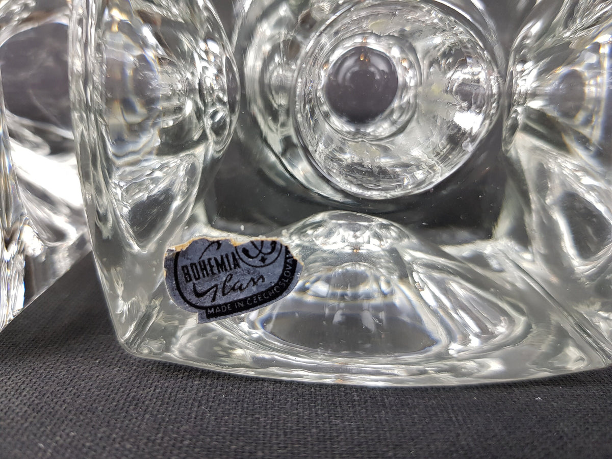 Set of 3 Vintage RUDOLFOVA GLASS Works Czech SKLO Glass Ice Cube Candleholders by Rudolf Jurnikl from Czech Slovakia 1960-80s
