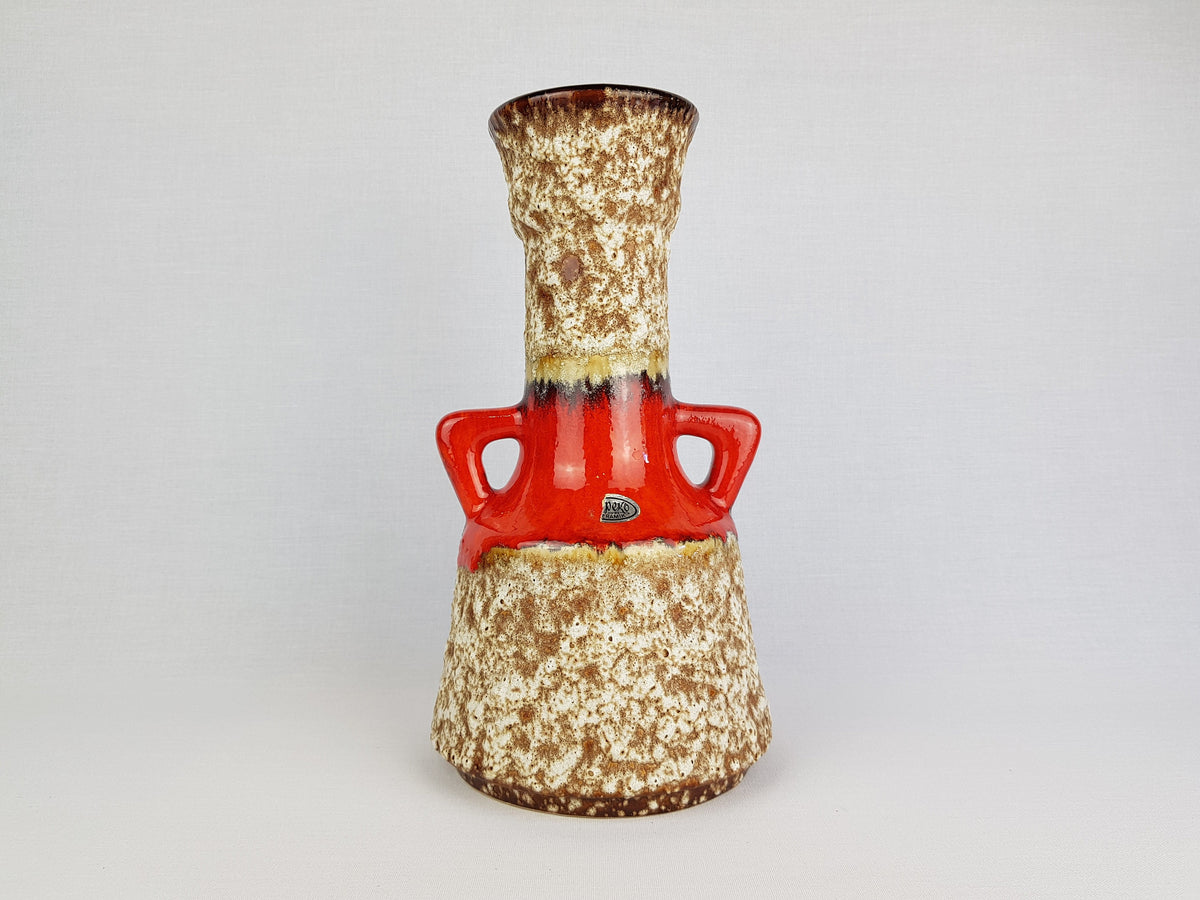 Vintage JOPEKO KERAMIK Orange Double Handled Fat Lava Vase Decor "Prag" 433 30 West German Pottery 1970s