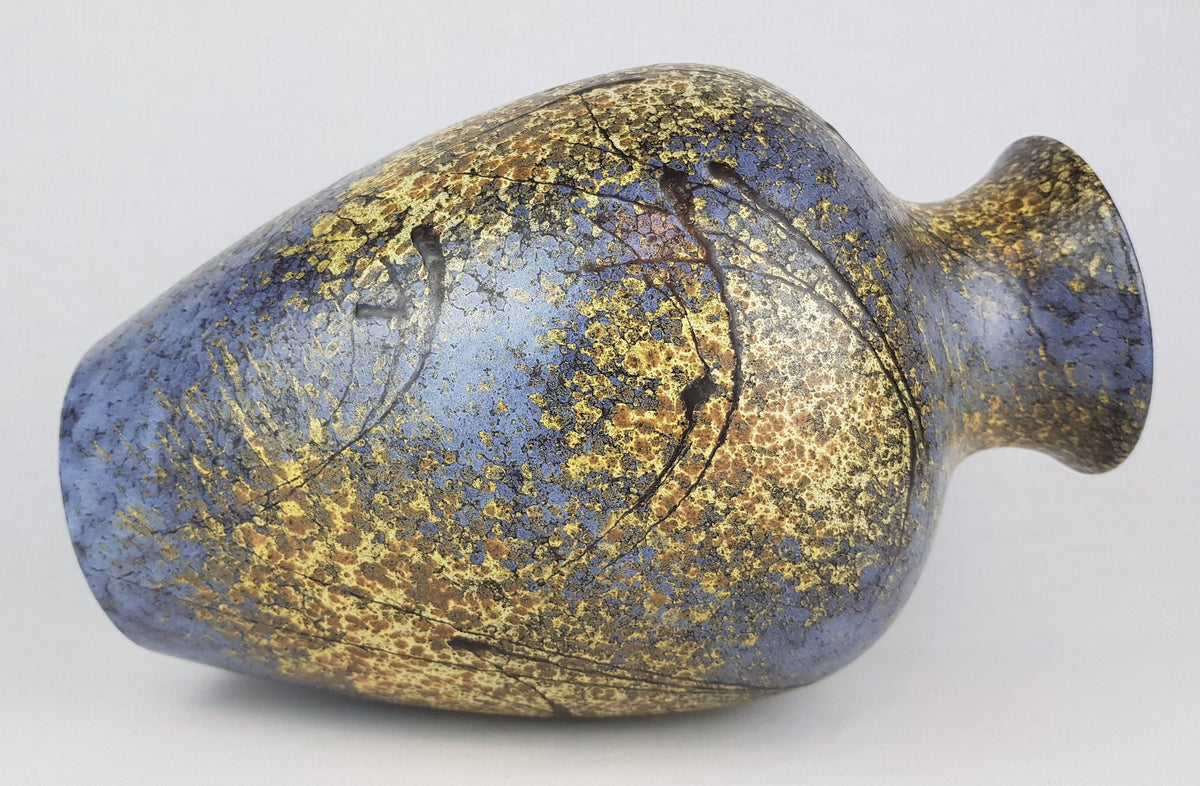 Vintage RUSCHA ART KERAMIK Blue and Yellow Vase 837 West German Pottery 1980s