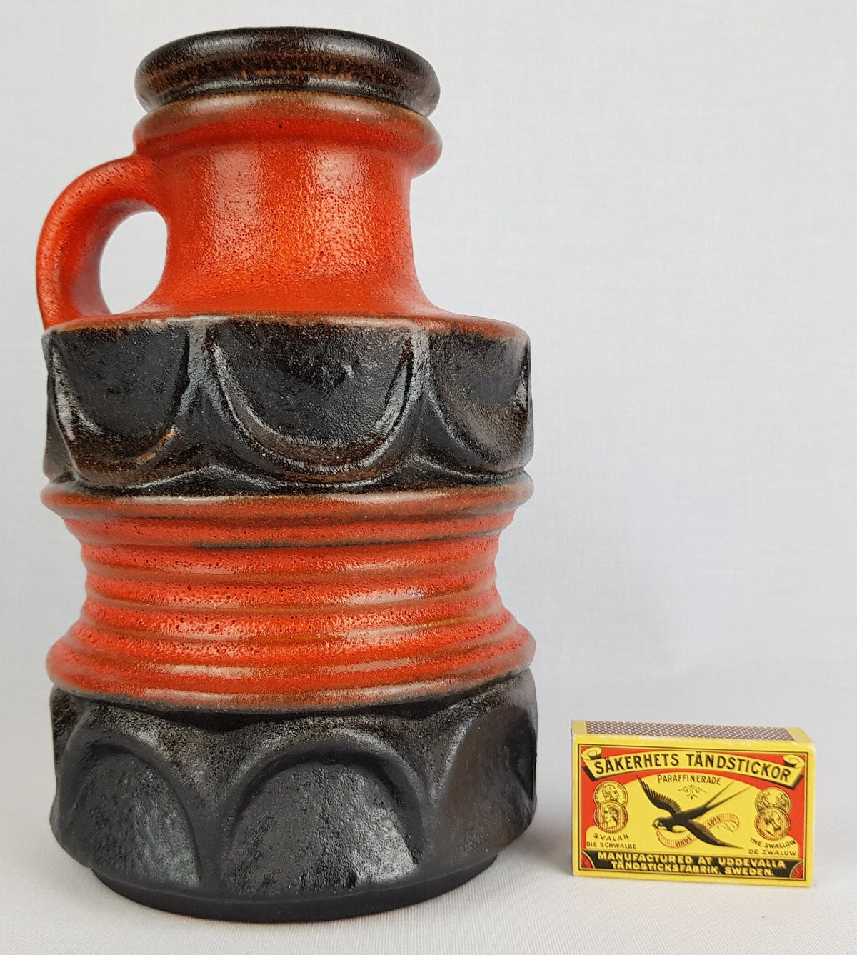 Vintage CARSTENS KERAMIK Brown Orange Handled Vase 7916-20 West German Pottery 1970s