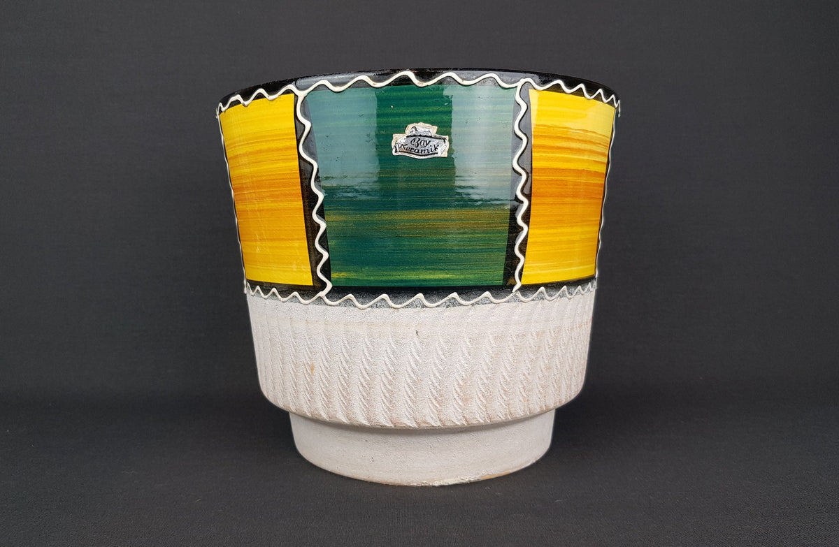 Vintage BAY KERAMIK Planter Flower Pot "Mexiko" Decor West German Pottery 1966s Original Foil