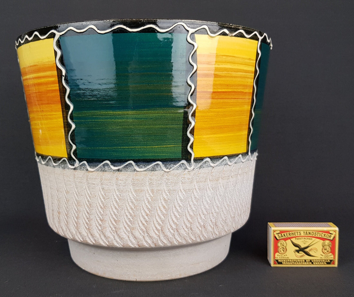 Vintage BAY KERAMIK Planter Flower Pot "Mexiko" Decor West German Pottery 1966s Original Foil