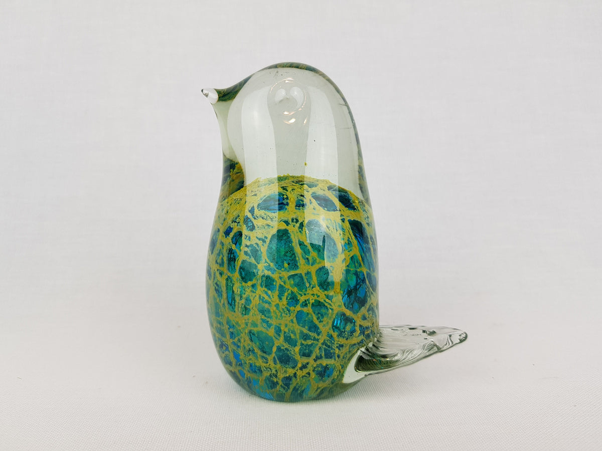 Vintage MDINA Blue, Green and Yellow Glass Bird from Malta 1970s