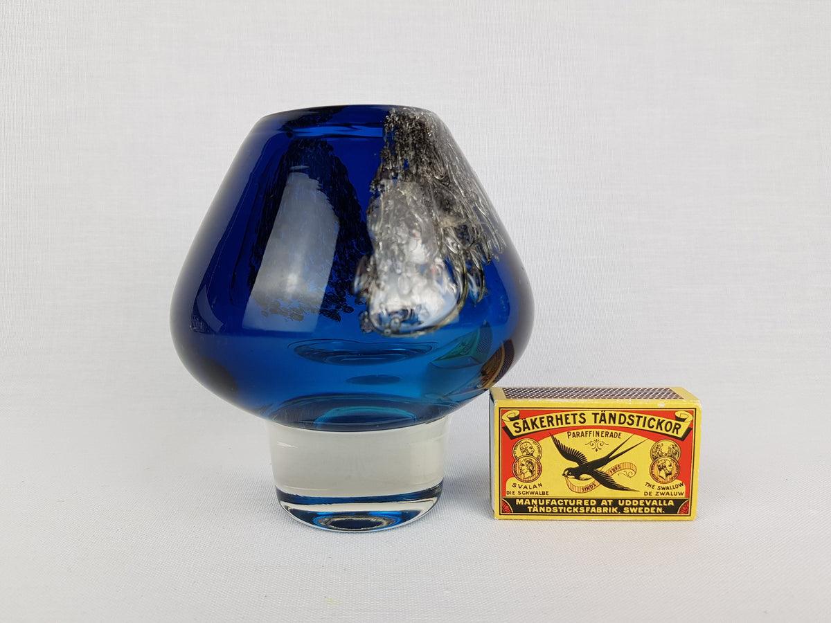 Vintage SCHOTT ZWIESEL Blue GLASS Design Vase With Florida decor by Heinrich Loffelhardt 1960-70s