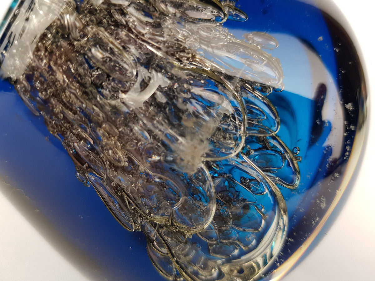 Vintage SCHOTT ZWIESEL Blue GLASS Design Vase With Florida decor by Heinrich Loffelhardt 1960-70s