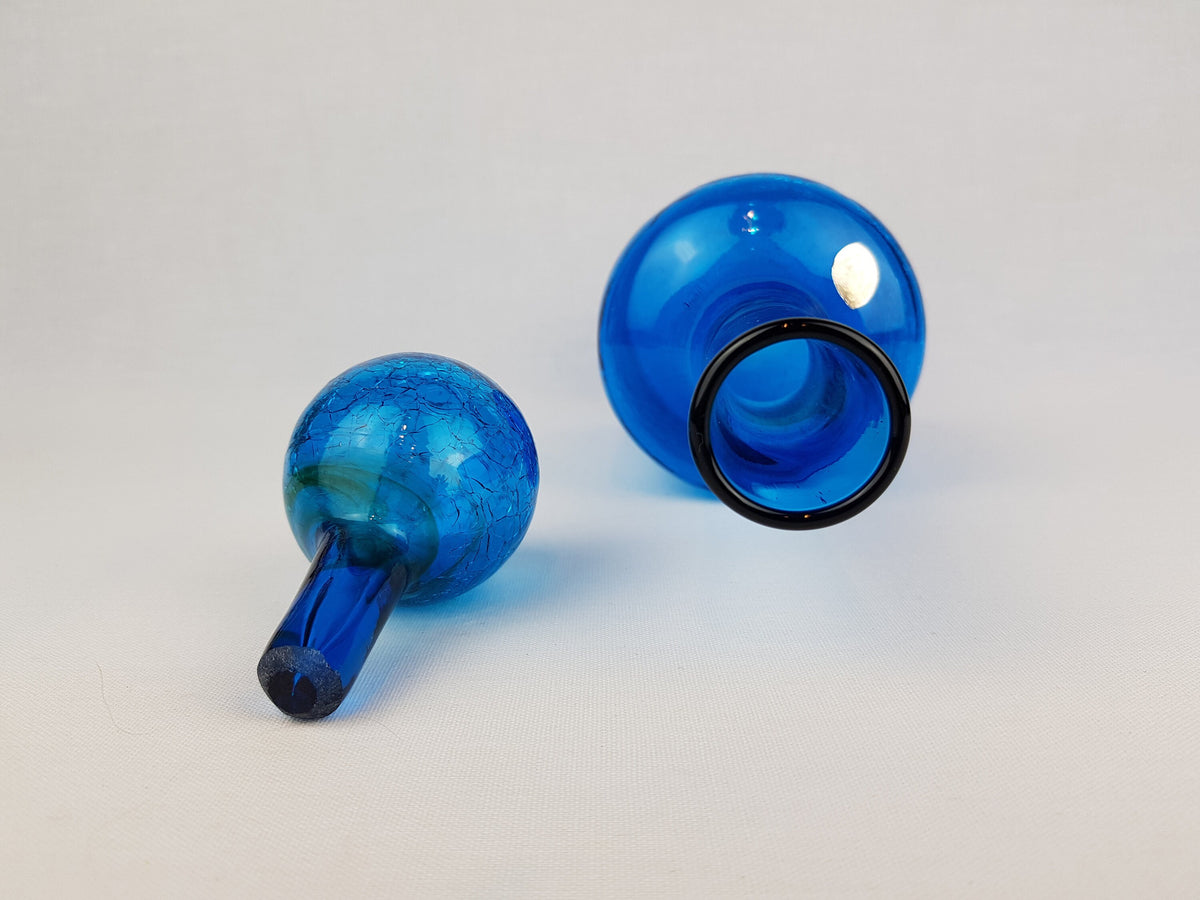 Vintage Italian Blue Crackle Glass Decanter with Ball Stopper from Italy 1970s