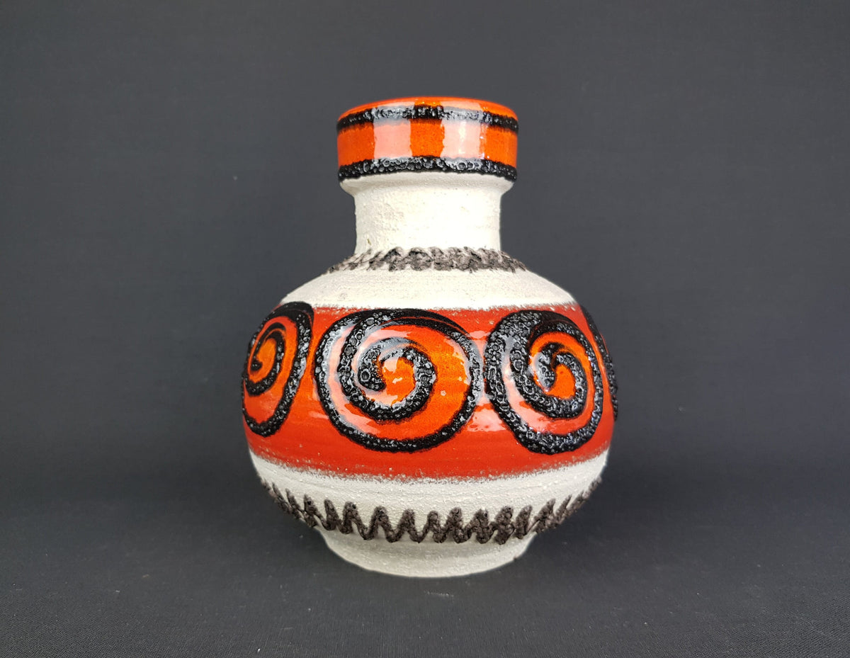 Vintage CARSTENS KERAMIK Beige and Red Fat Lava Vase 1960s