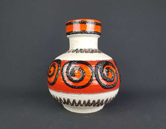 Vintage CARSTENS KERAMIK Beige and Red Fat Lava Vase 1960s