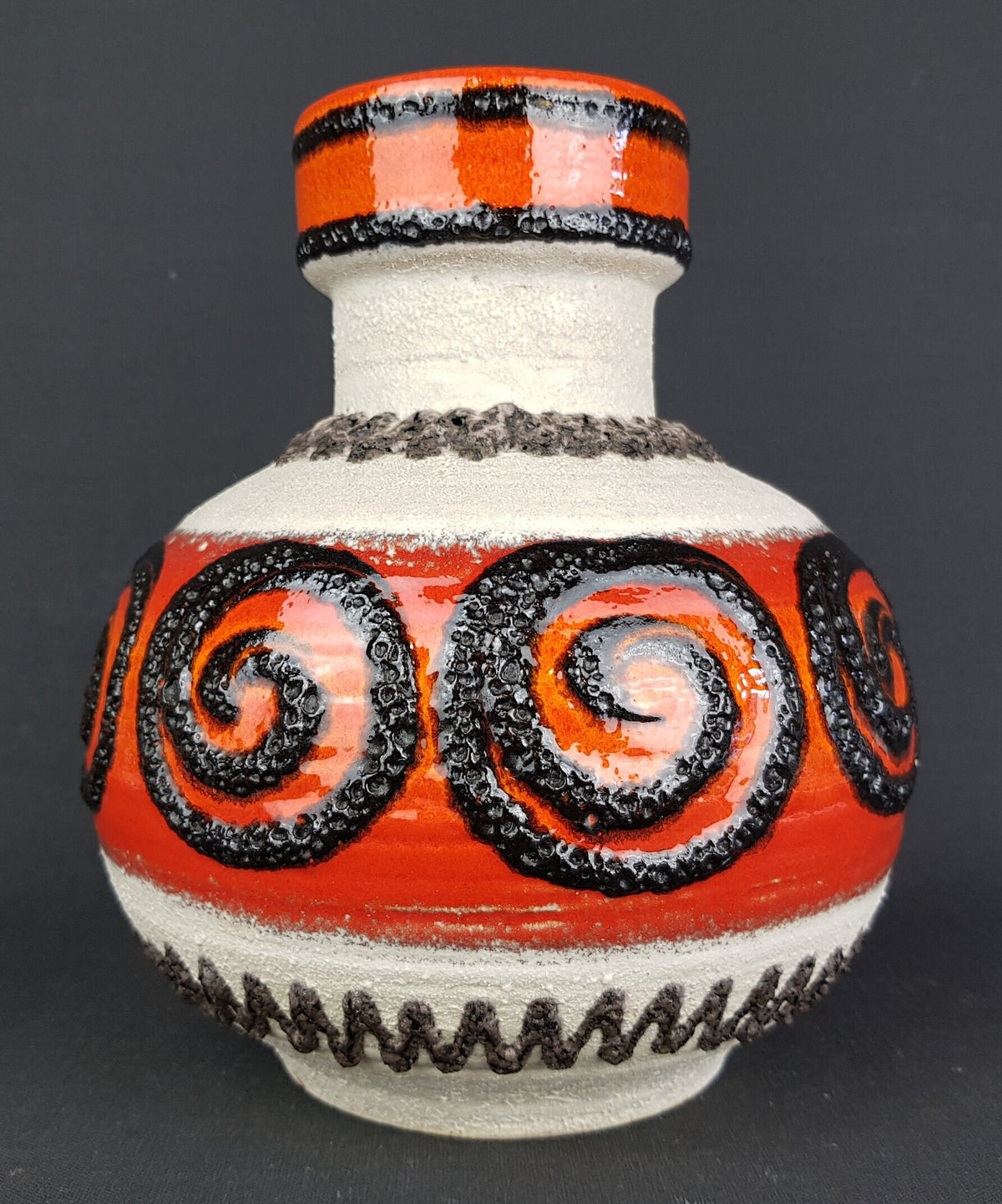 Vintage CARSTENS KERAMIK Beige and Red Fat Lava Vase 1960s
