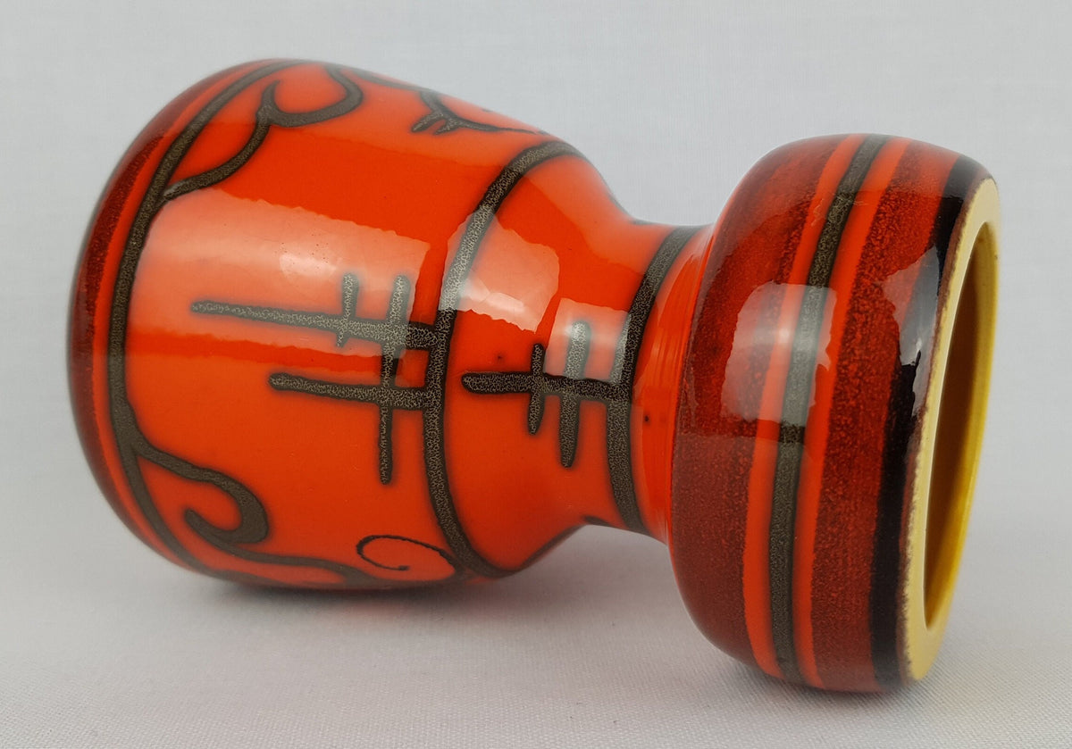 Vintage FLORA GOUDA HOLLAND Ceramic Orange Vase With Tokio Decor 910 Dutch Pottery 1970s