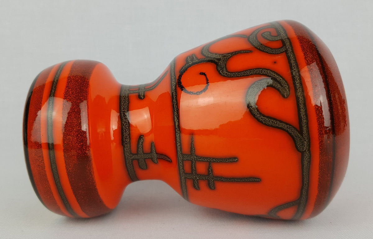 Vintage FLORA GOUDA HOLLAND Ceramic Orange Vase With Tokio Decor 910 Dutch Pottery 1970s