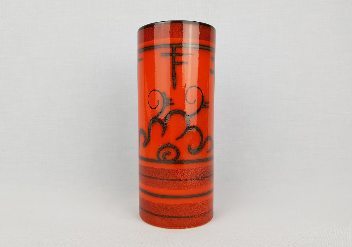 Vintage FLORA GOUDA HOLLAND Ceramic Orange Vase With Tokio Decor 933 Dutch Pottery 1970s