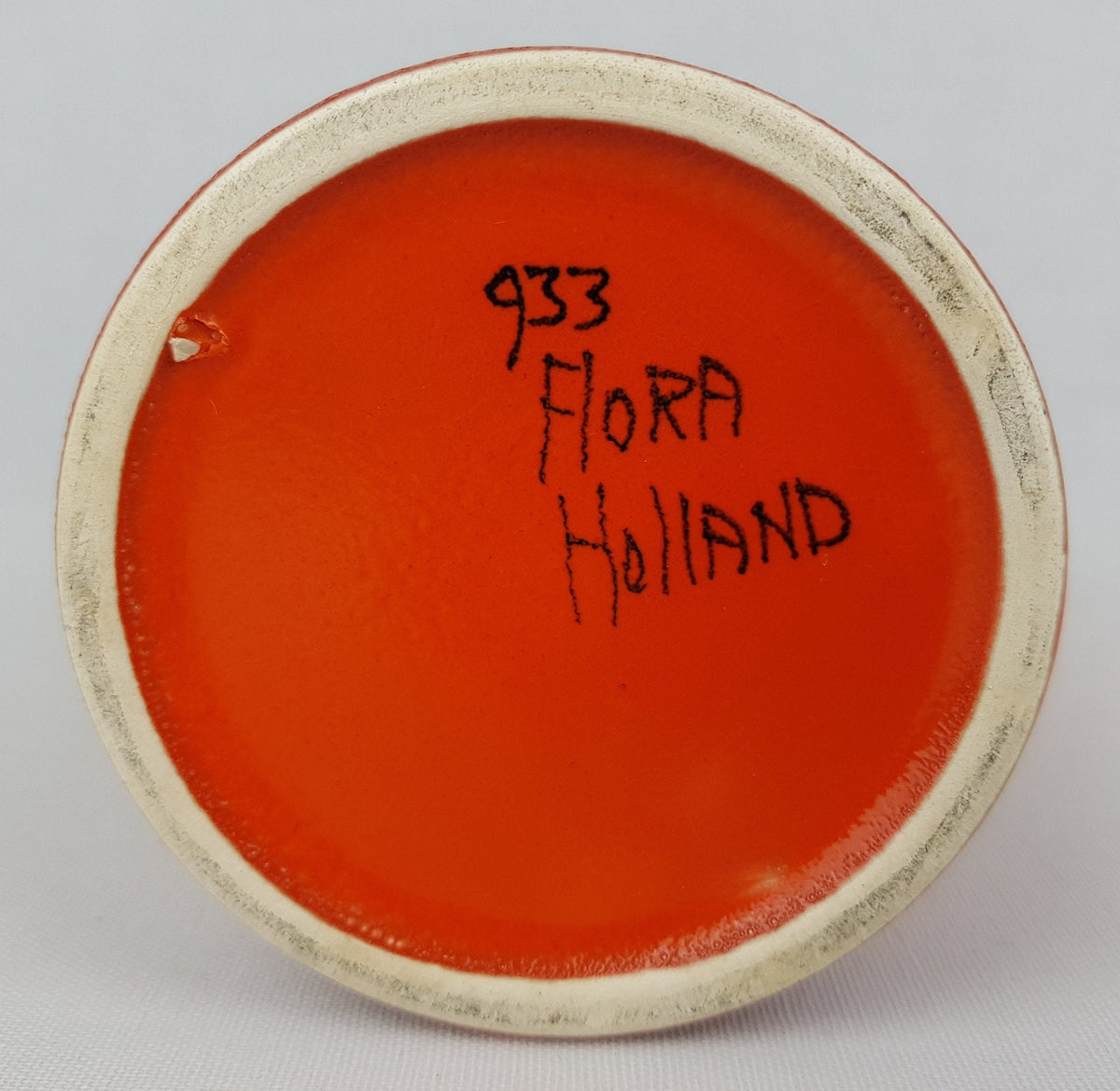 Vintage FLORA GOUDA HOLLAND Ceramic Orange Vase With Tokio Decor 933 Dutch Pottery 1970s