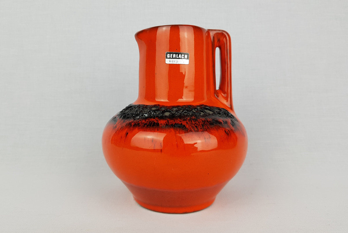 Vintage KREUTZ KERAMIK Handled Orange Fat Lava Vase 213 West German Pottery 1970s