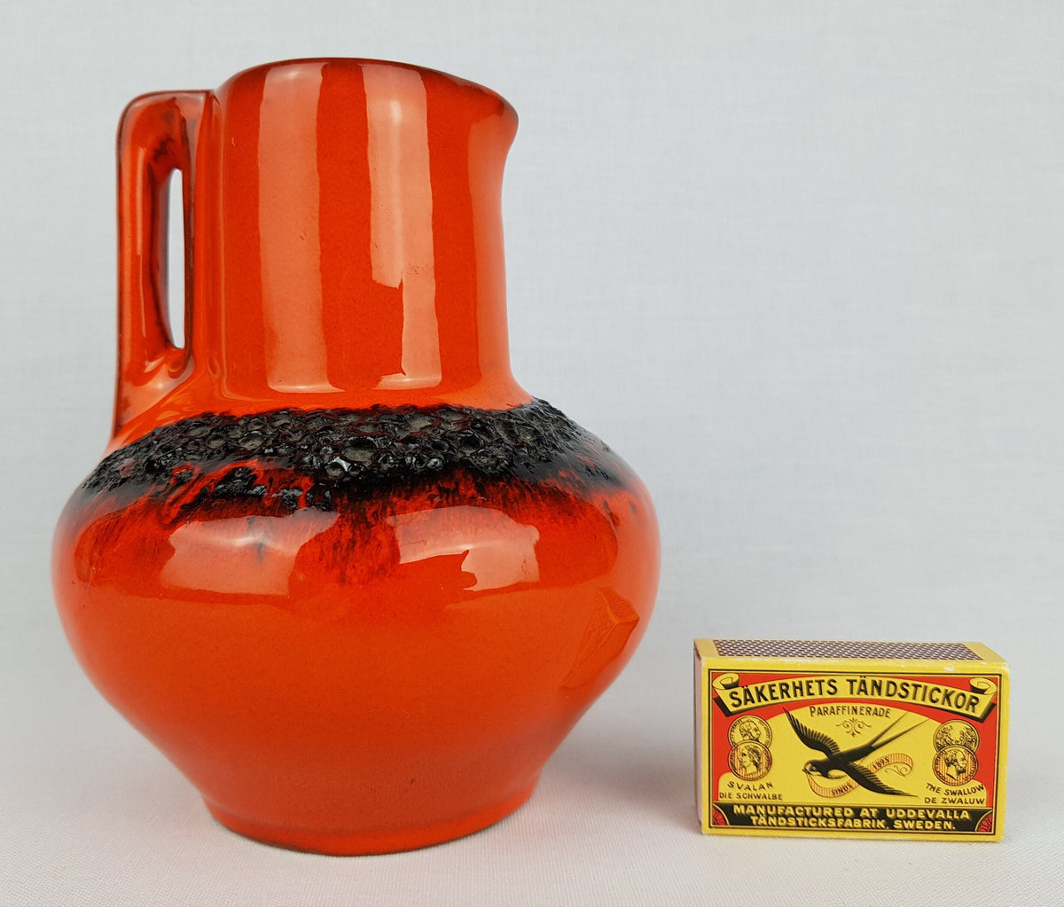 Vintage KREUTZ KERAMIK Handled Orange Fat Lava Vase 213 West German Pottery 1970s