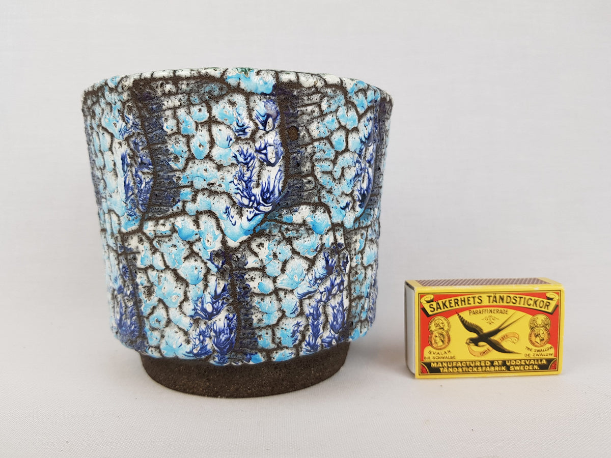 Vintage ES KERAMIK Blue and White Planter Cache Flower Pot with Alaska decor West German Pottery 1970s