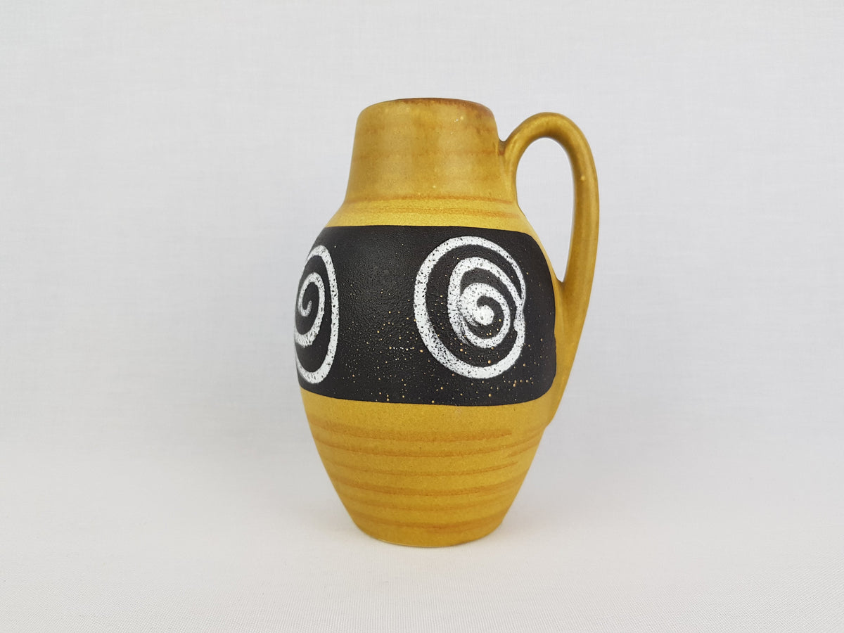 Vintage SCHEURICH KERAMIK Ochre and Dark Brown Vase With Swirl Decor 414-16 West German Pottery 1960s